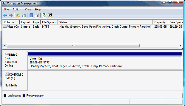 Disk map view of partitions.